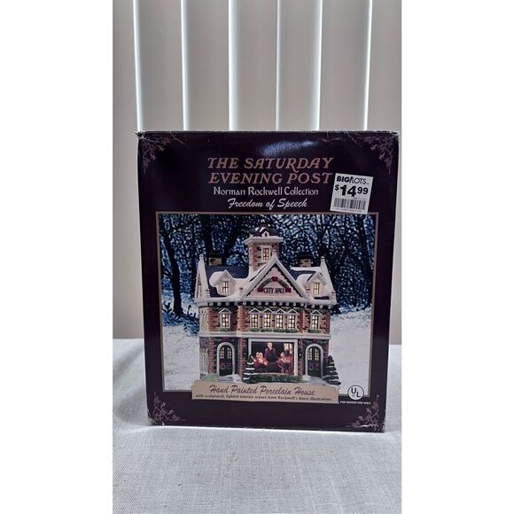 Saturday Evening Post Norman Rockwell Collection City Hall Christmas Village - Picture 1 of 14